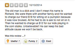 Illustration for article titled 'I Saw a Cow Chained to a Fence': Surprisingly Grim Yelp Reviews of Pumpkin PatchesÂ